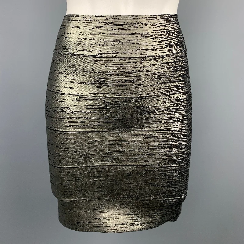 BCBG Size S Silver & Black Marbled Rayon Blend Mini Skirt