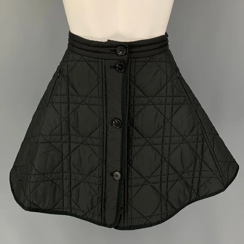 CHRISTIAN DIOR Size 2 Black Quilted Polyester A-Line Mini Skirt