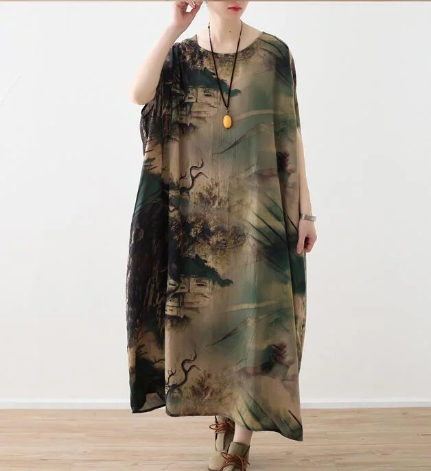 Silk Floral Loose Long Dresses Plus Size AMT962328