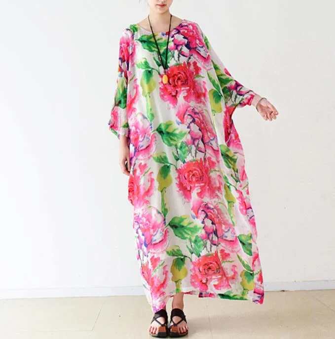 Spring Floral Loose Long Dresses Plus Size AMT962328