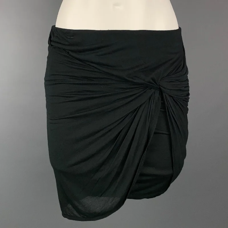 HELMUT LANG Size S Black Jersey Modal Ruched Mini Skirt