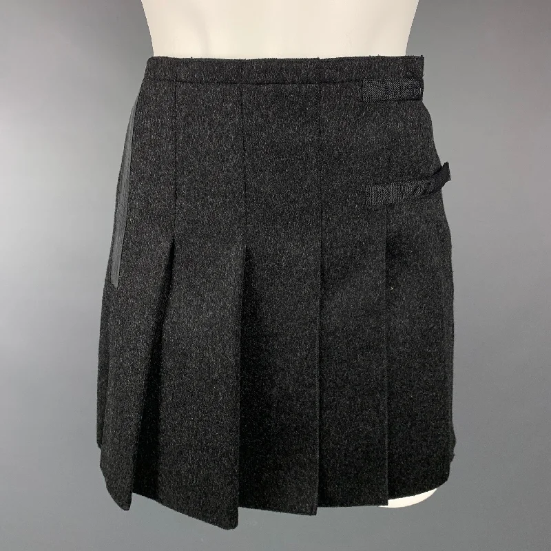 PRADA Size 2 Charcoal Virgin Wool Pleated Mini Skirt