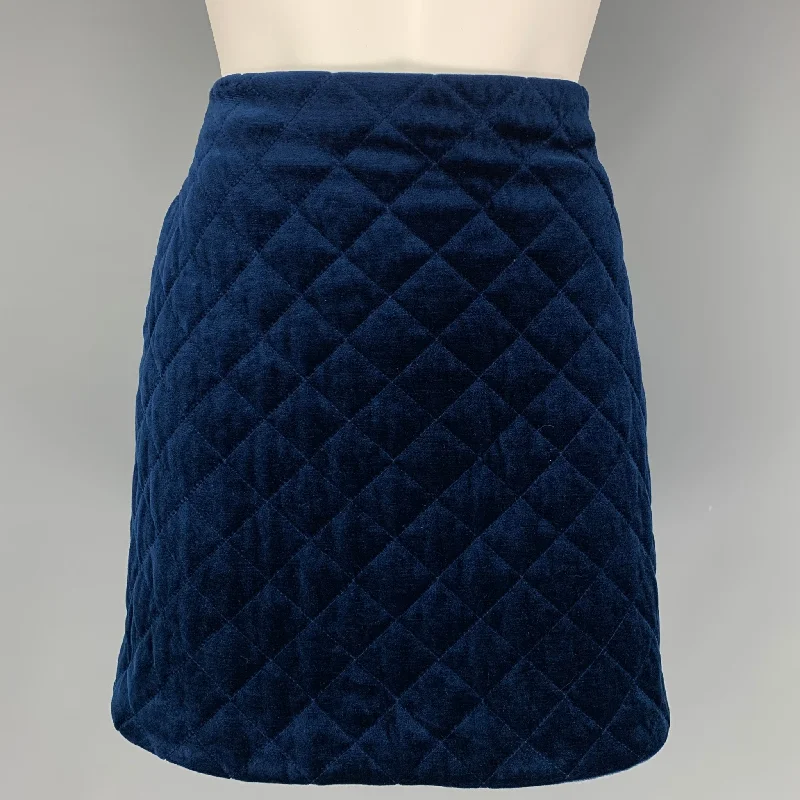 SONIA by SONIA RYKIEL Size 6 Dark Blue Triacetate Blend Quilted A-Line Mini Skirt