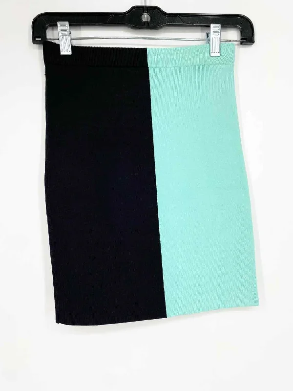 T Alexander Wang Women's Black/Aqua mini Stretch Knit Color Block Size 8 Skirt