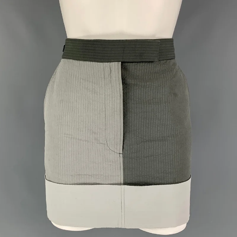 THOM BROWNE Size 00 Grey Light Grey Cotton Color Block Mini Skirt