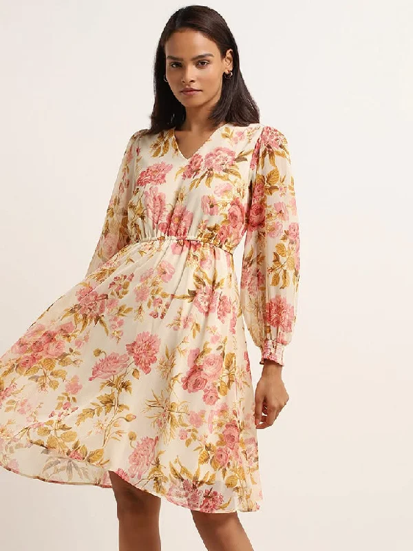 Wardrobe Off-White Floral Print A-Line Dress