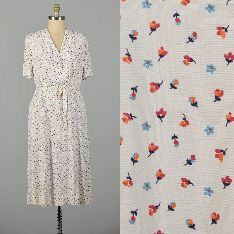 XL 1940s Shirtwaist Day Dress Floral Short Sleeve Summer Volup Cold Rayon