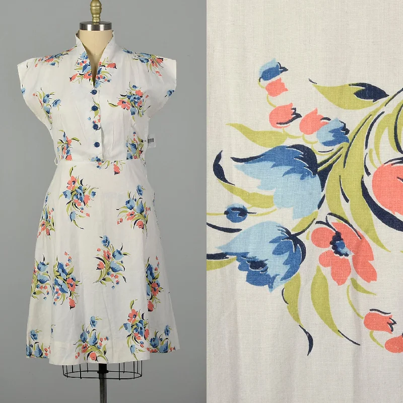 XXL 1940s Floral Cotton Day Dress Spring Casual Volup