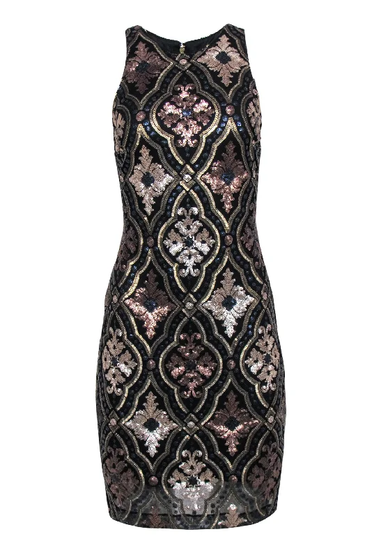 Alexia Admor - Black, Bronze & Silver Sequined Sheath Dress Sz L