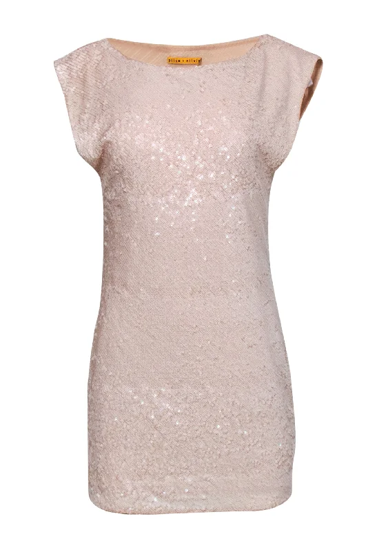 Alice & Olivia - Pink Sequin Cap Sleeve Shift Dress Sz S