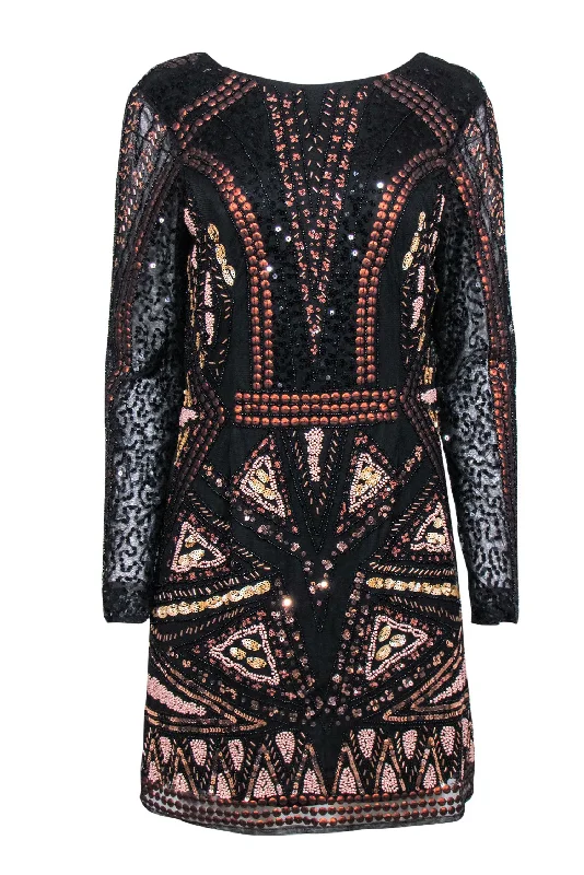 Let Me Be by Anthropologie - Black & Bronze Mesh Sequin & Beaded Dress Sz S