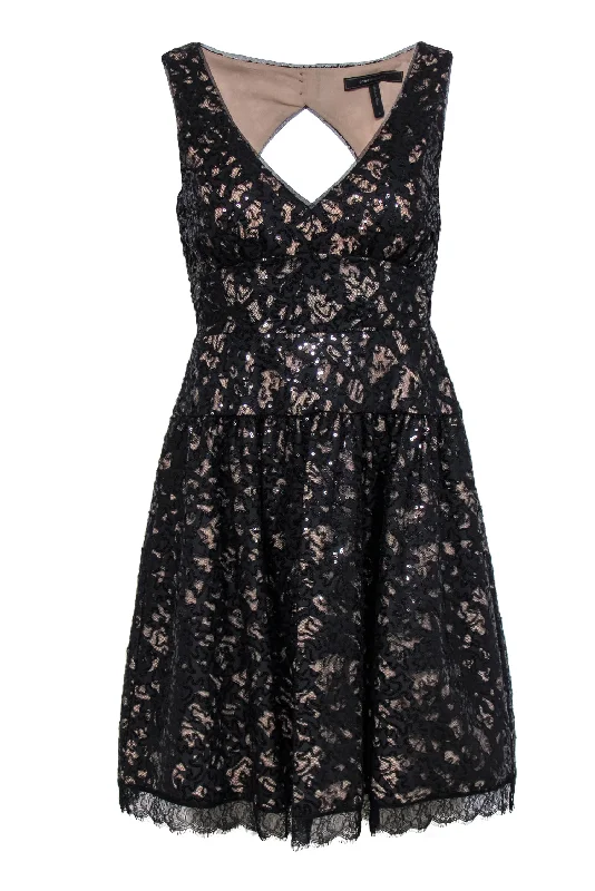 BCBG Max Azria - Black Lace & Sequin Open Back “Katarina” Dress Sz 0