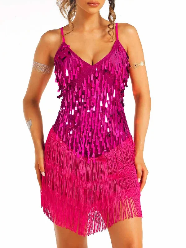 Bright Pink Sequin Fringe Dress