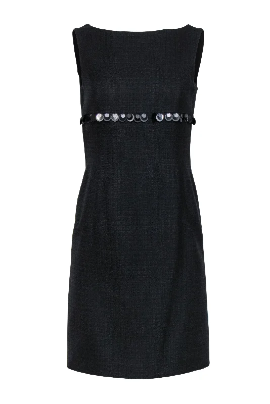 Escada - Black Tweed Sheath Dress w/ Circle Sequin Trim Sz 6