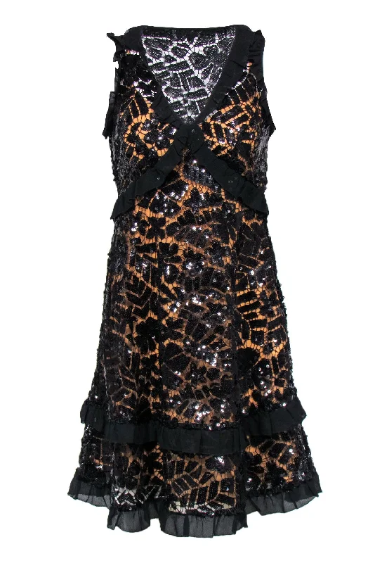 Michael Michael Kors - Black Sequin Lace Dress w/ Nude Lining Sz XS