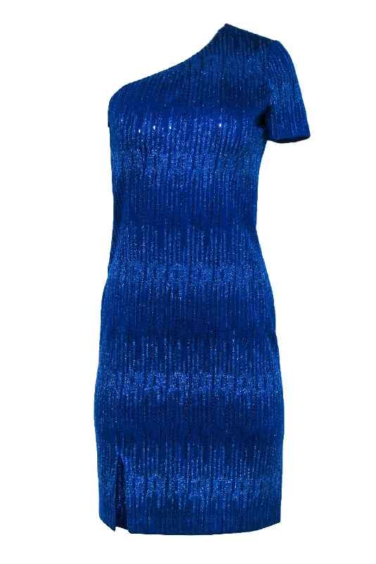 St. John - Cobalt Blue Sequined One-Shoulder Knit Dress Sz 2