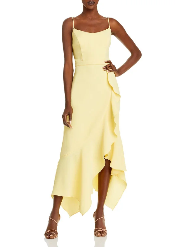 Womens Crepe Cascade Ruffle Midi Dress