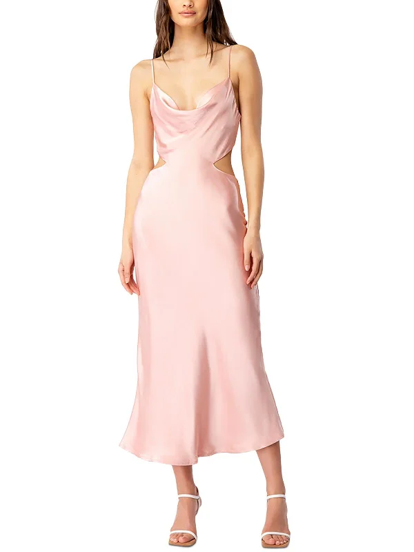 Womens Satin Midi Slip Dress