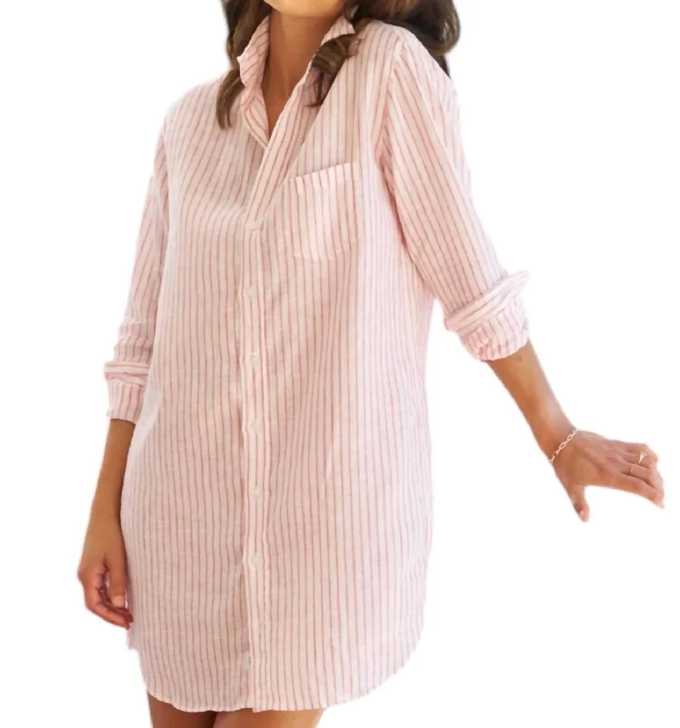 Mary Classic Shirtdress In Pink Stripe