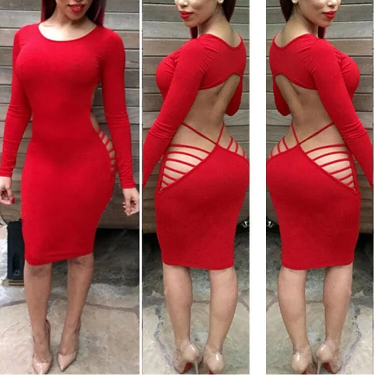 Lace Up Backless Bodycon Dress