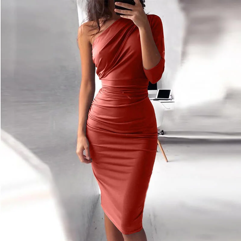 Plus Size Slash Neck One Shoulder Bodycon Dress