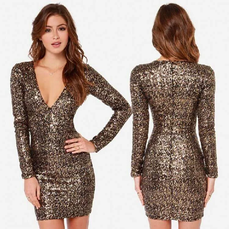 Slim Full Sleeve Sequins Bodycon Dress