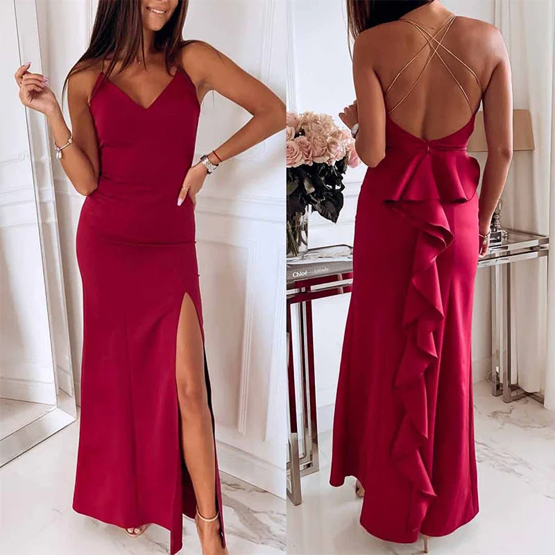 Spaghetti Strap Slits Bodycon Dresses