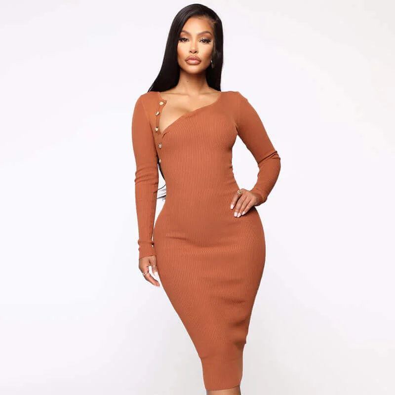 Tight Plain Bodycon Knit Dress