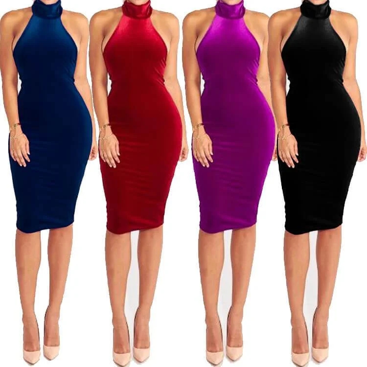 Velveteen Bodycon Halter Dress