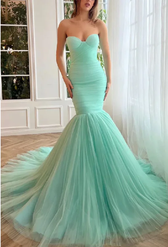 Mint Green Sweatheart Tulle Mermaid Long Evening Prom Dress,DP1429